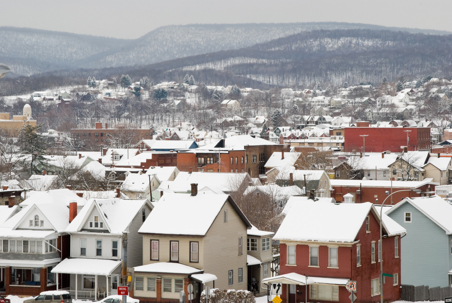 snow-covered neighborhood in winter